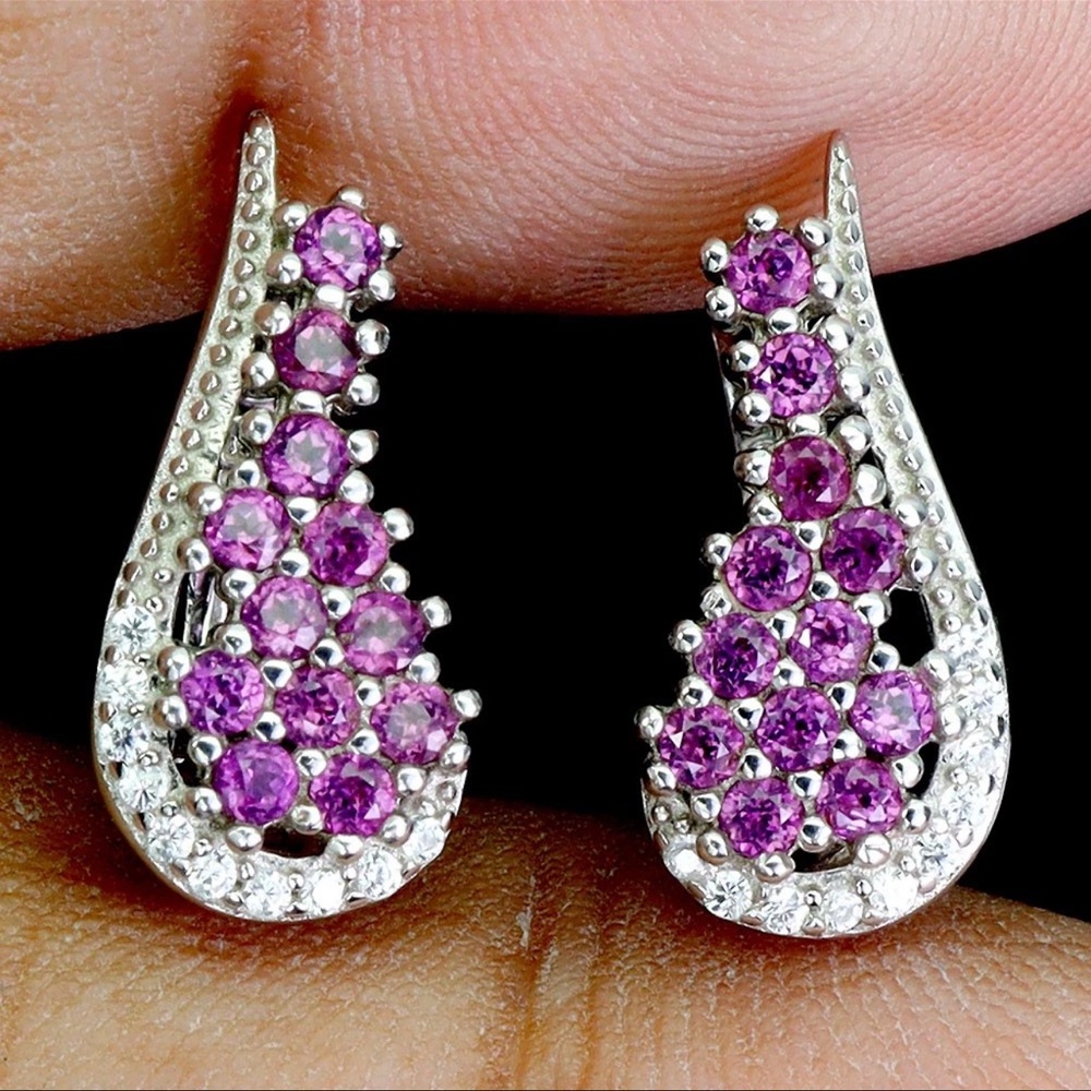 Natural Rhodolite Garnet Earring in 925 Sterling Silver